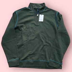 Robert Graham Fulham Mens Long Sleeve 1/4 Zipper Shirt (Deep Forest Green)